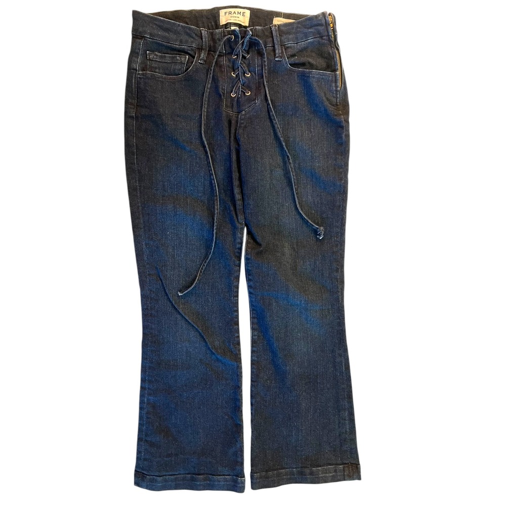 FRAME Denim Le Crop Mini Boot Lace Up Dark Wash Jeans Womens Size 27 Boho Style
